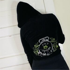 Vintage y2k Juicy Couture Black Hoodie with Green Embroidery